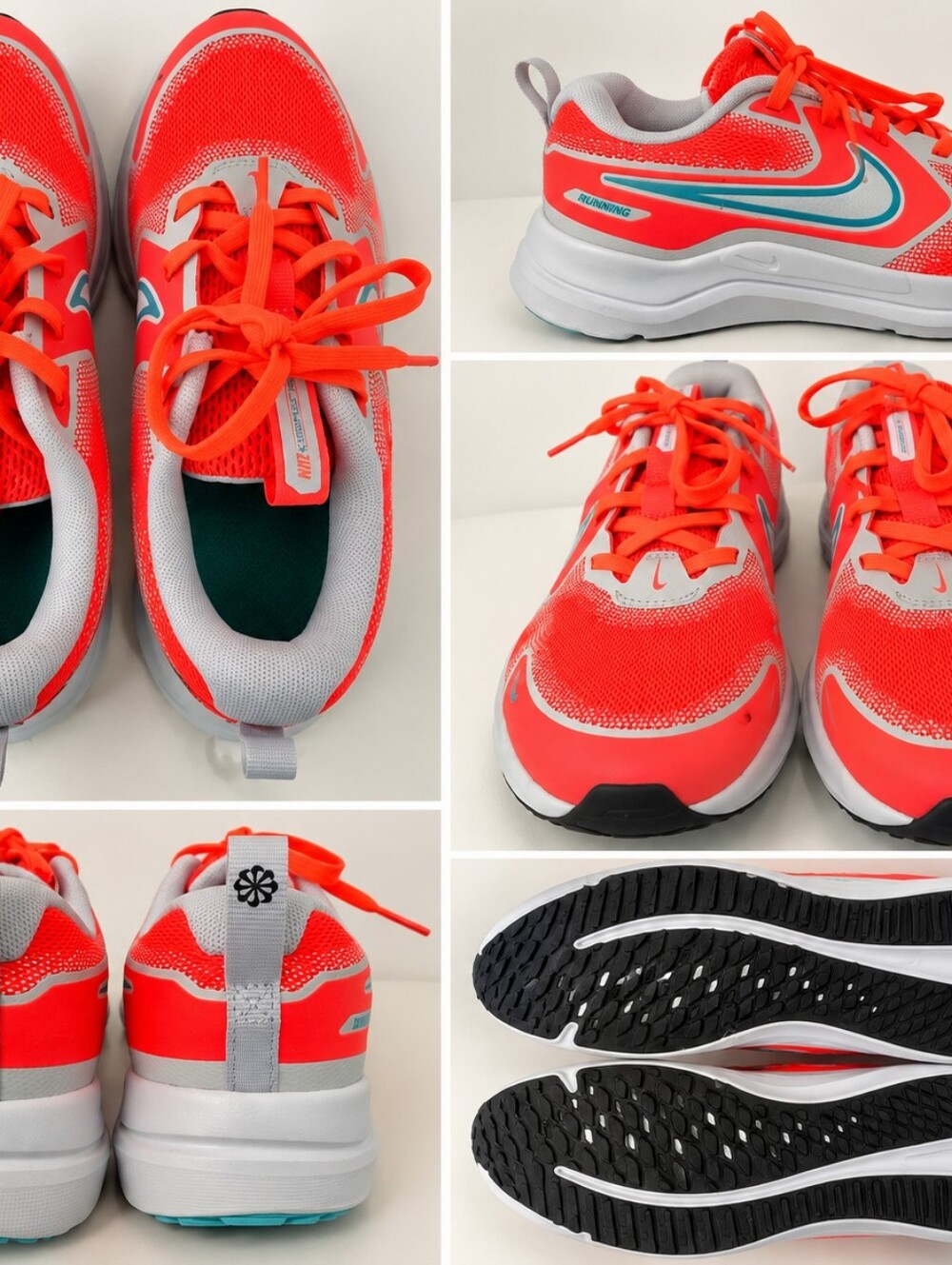 Nike Kids Bright Orange and Gray Athletic Sneakers with Teal Swoosh 4.5 Y Or 6W